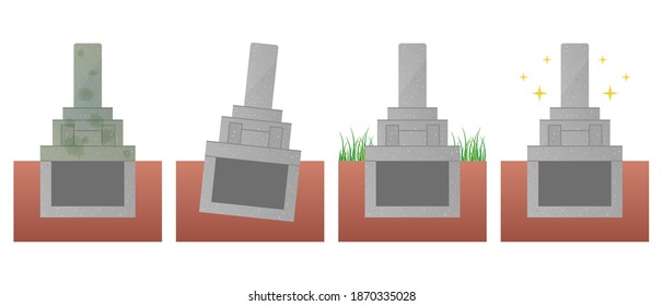 Illustration of dirty tombs and tilted Japanese tombs