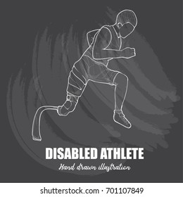 Illustration of Disabled athlete runner. chalk drawing style