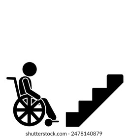 illustration of a disabled flat stick figure character in a wheelchair going up a staircase