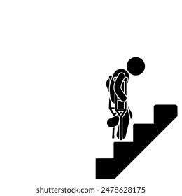 illustration of a disabled flat stick figure character crossing a staircase