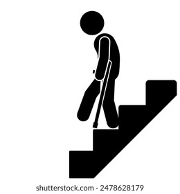 illustration of a disabled flat stick figure character crossing a staircase