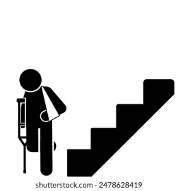 illustration of a disabled flat stick figure character crossing a staircase