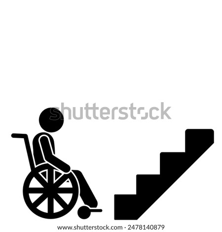illustration of a disabled flat stick figure character in a wheelchair going up a staircase