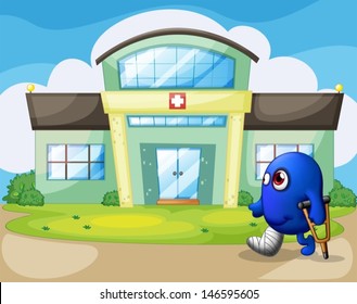 Illustration of a disabled monster outside the hospital