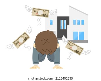 Illustration eines enttäuschten Mannes in der Hypothekenhölle.