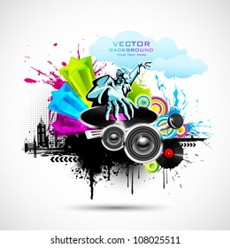 illustration of disco jockey playing music on abstract background