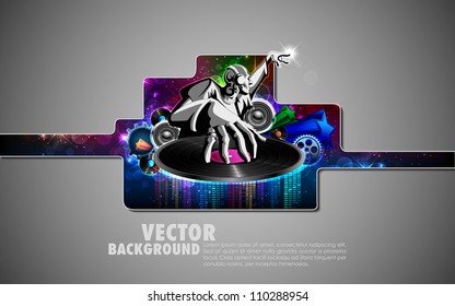 illustration of disco jockey playing music on poster