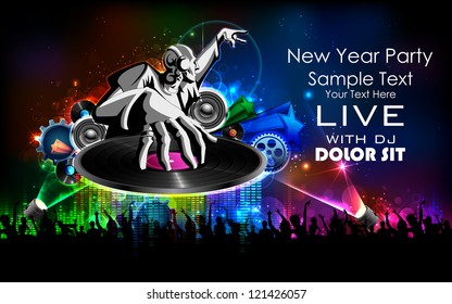 illustration of disco jockey playing music on New Year party