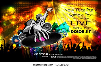 illustration of disco jockey playing music on New Year party