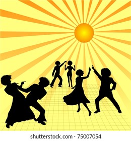 Illustration of disco party, couples are dancing