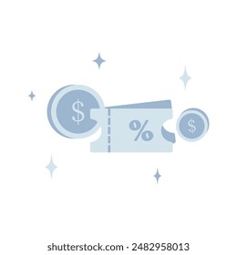 illustration of a discount coupon with two coins on the side