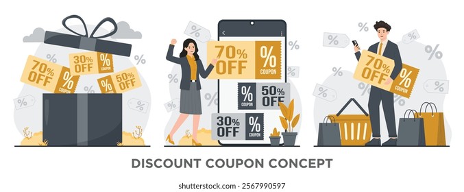 Illustration of discount coupons, offering exclusive savings and deals for smarter shopping