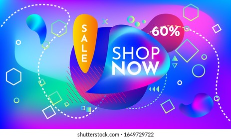 Illustration of discount, promotion, sale. Minimum vector coverage. Modern abstract cover. Creative fluid background from current forms to design a fashionable abstract cover, banner, poster, booklet.