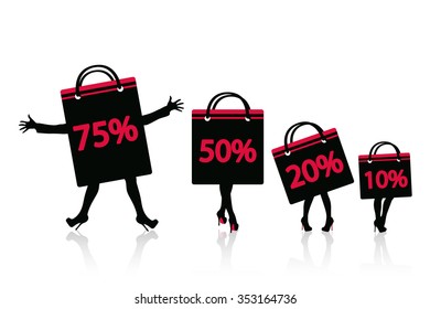 illustration of discount sales with bags with legs