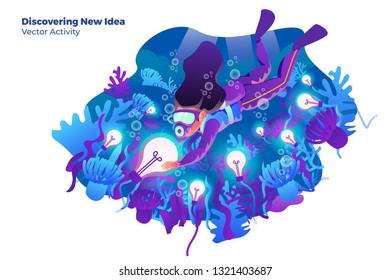 illustration discovery looking for ideas by swimming and diving into the ocean - All elements on this template are editable with vector software