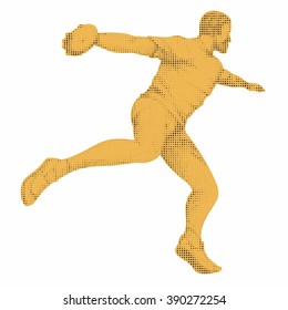 illustration discus thrower. black dots and orange drawing on a white background