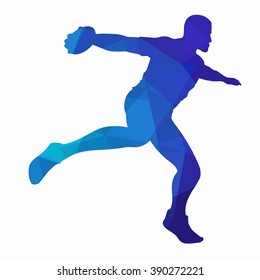 illustration discus thrower. fragments of the blue silhouette, white background