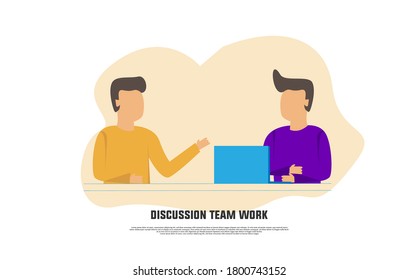 Illustration discussion team work flat design template isolated on white background