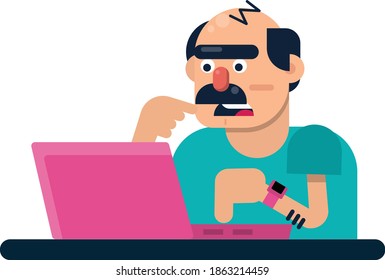 ilustración de un hombre disgustado sentado en una computadora