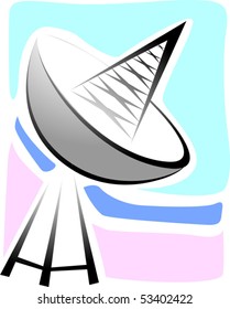 Illustration of dish antenna in colour background	
