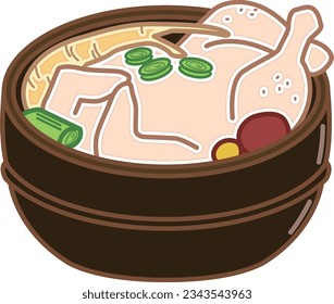 It is an illustration of a dish called Samgyetang, a Korean chicken soup.