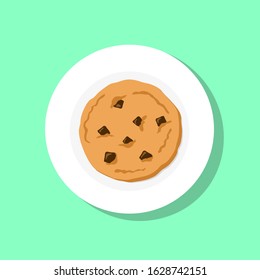 An illustration of a dish of chocolate chip soft cookie with aquamarine background