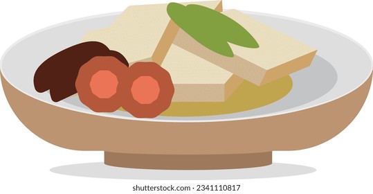 Illustration of a dish of simmered koya tofu