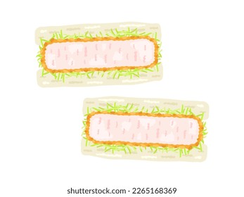 Illustration of a dish of tonkatsu sandwich.