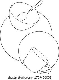 illustration of dishes with a single line