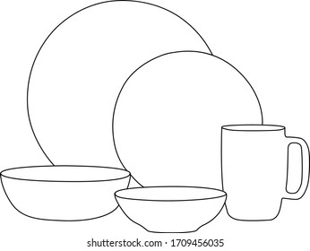 Illustration von Geschirr mit einer einzigen Zeile