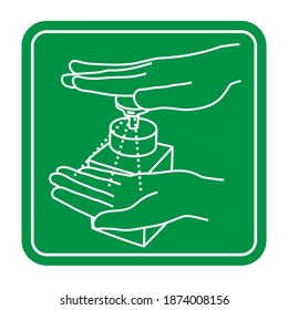 Illustration of disinfecting hands with hand sanitizer (Illness Prevention, Hygiene)