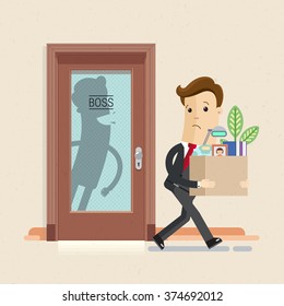 Illustration Of Dismissal Manager Or Employee. Angry Boss. Vector, EPS10.