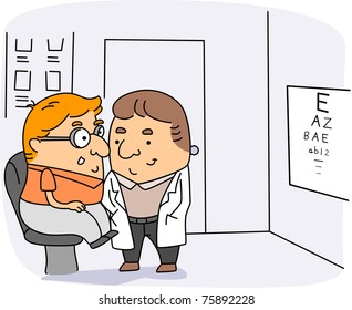 Ilustración de un óptico dispensador en el trabajo