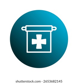 Ilustração exibindo emblema de cruz médica em um círculo azul gradiente representando o símbolo de cuidados de saúde e emergências
