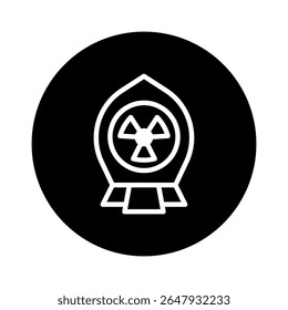 Ilustração exibindo símbolo de risco de radiação dentro de quadro circular exibindo gráfico de percepção de perigo potencial