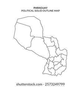 The illustration displays a detailed outline map of Paraguay, highlighting its political boundaries and regional divisions across the country, presented in a clear and simplistic design.