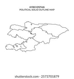 The illustration displays a detailed outline map of Kyrgyzstan, highlighting the countrys political boundaries. It serves as a useful reference for geographical studies.