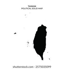 The illustration displays a solid black silhouette map of Taiwan on a plain white background, emphasizing the shape and geographical features of the island.