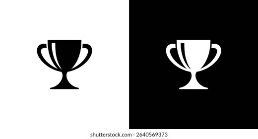 Illustration displays trophy cup icons in inverted black-and-white on respective contrasting backgrounds. One trophy cup is black on white, the other white on black.