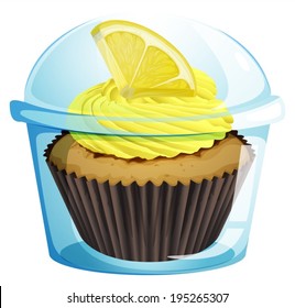 Illustration of a disposable cup with a mocha-flavored cupcake on a white background