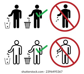 illustration dispose of trash properly in the trash can or trash icons with outline style