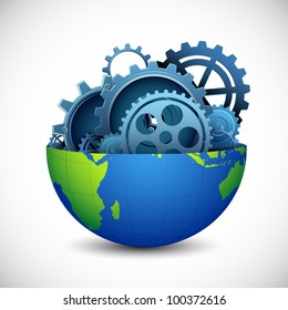 illustration of dissection of earth showing gear inside