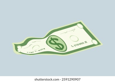 Illustration of a distorted dollar bill on a light background. The dollar bill features a prominent dollar sign. Currency, money, and finance theme. Vector illustration.