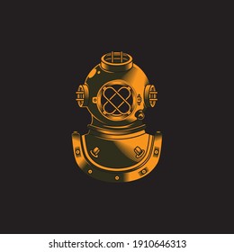 Illustration of diver helmet underwater classic logo vector The Concept of Isolated Technology. Flat Cartoon Style Suitable for Landing Web Pages, Banners, Flyers, Stickers, Cards