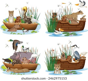 Illustration of diverse animals on Noah's Ark