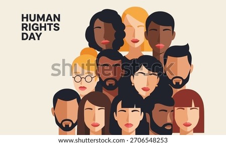 Illustration of diverse faces symbolizing unity and equality for Human Rights Day, promoting inclusivity and respect.