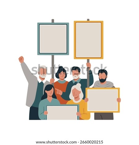 an illustration of a diverse group of demonstrators holding blank signs symbolizing protest and activism this artwork is perfect for conveying messages of social justice and community