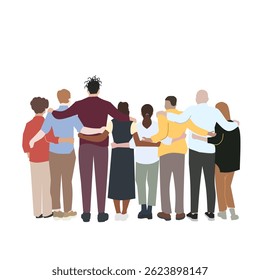 Una ilustración Abrazo de grupo diverso - ilustración de arte plano de unidad y unión