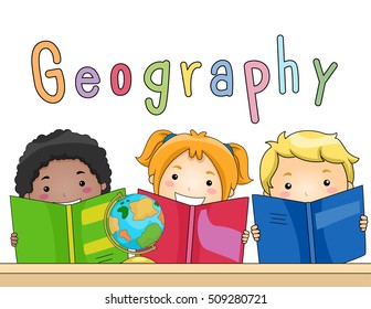 Illustration of a Diverse Group of Preschool Kids Studying Geography Together