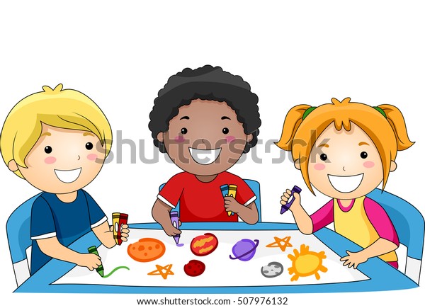 Illustration Diverse Group Preschool Kids Drawing Stock Vector (Royalty ...